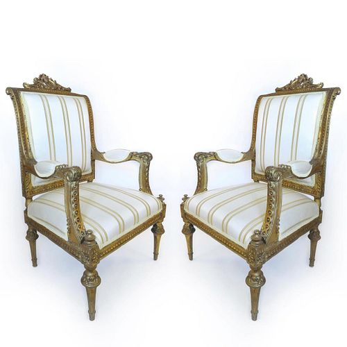 19th C. Pair of French Napoleon III Arm Chairs