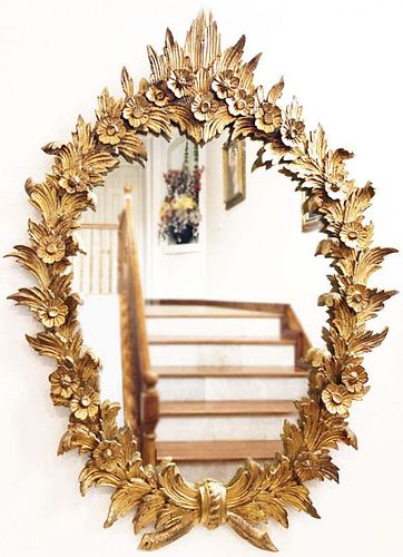 A LARGE GILTWOOD ROCOCO STYLE MIRROR, LATE 19TH C.