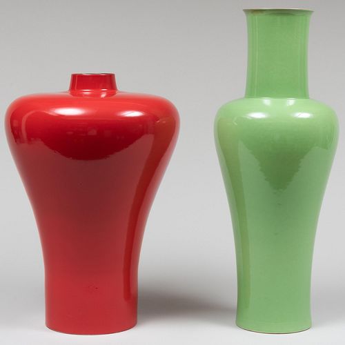 Bo-Jia Red Glazed Porcelain Vase and a Green Glazed Porcelain Vase