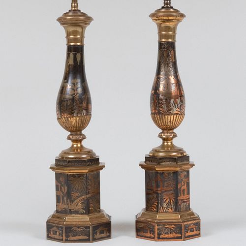 Pair of Copper and Silvered Metal Lamps