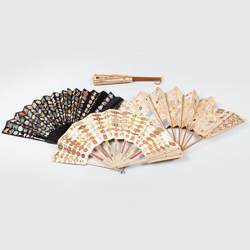 Group of Four Decoupage Fans