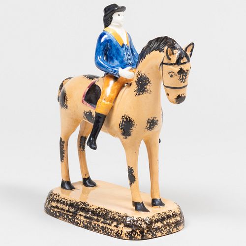 Prattware Figure of a Horse and Rider