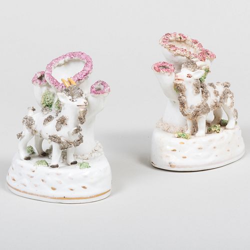 Pair of Staffordshire Spill Vases with Goats