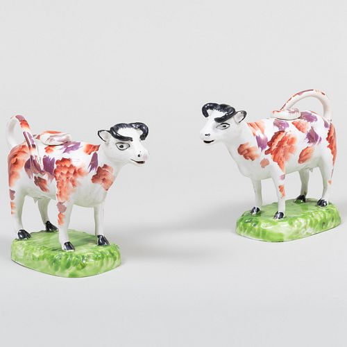 Pair of Staffordshire Luster Decorated Cow Creamers
