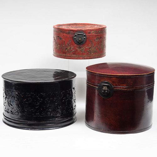 Three Chinese Lacquer Circular Boxes