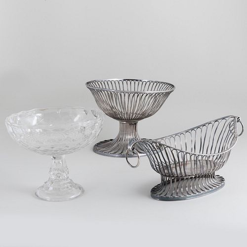 Two Silver Plate Baskets and a Cut Glass Fruit Tazza