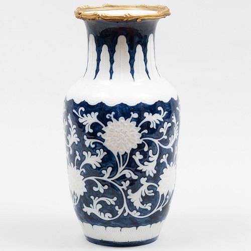 Chinese Blue and White Porcelain Gilt-Metal-Mounted Vase Mounted as a Lamp 