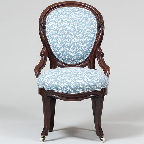 Victorian Oak and Upholstered Side Chair