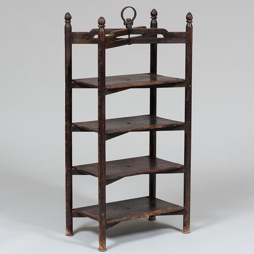 Chinese Metal-Mounted Stained Hardwood Four-Tier Etagere