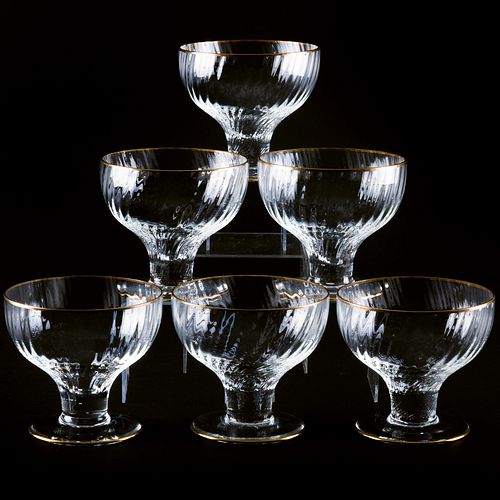 Set of Six Blown Glass Bowls with Gilt Rims