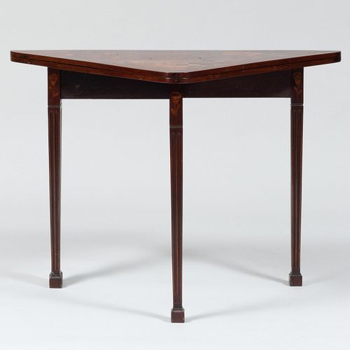 Dutch Mahogany and Fruitwood Marquetry Corner Folding Games Table