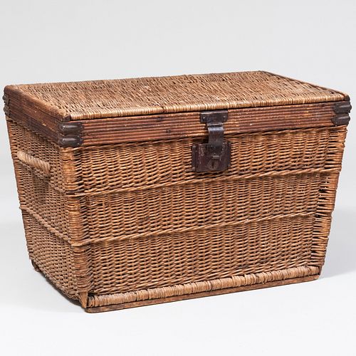 Victorian Rattan and Pine Laundry Basket