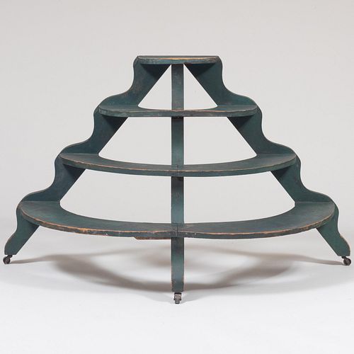 Green Painted Wood Four-Tier Plant Stand