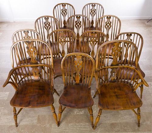 Windsor Chairs Set of Twelve (12), Ash & Elm Wood