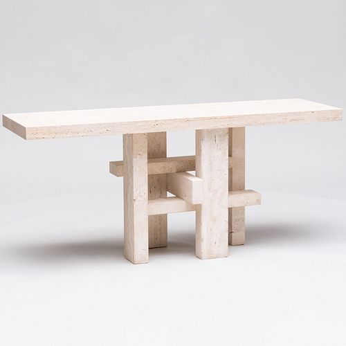 Contemporary Travertine Console Table, designed by Steven Gambrel