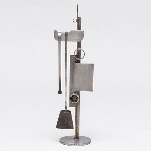 Set of Alain Douillard Steel Fire Tools and a Stand, French