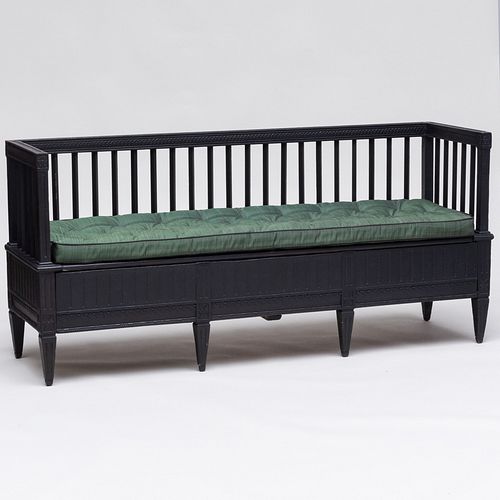 Swedish Neoclassical Black Painted Hall Bench