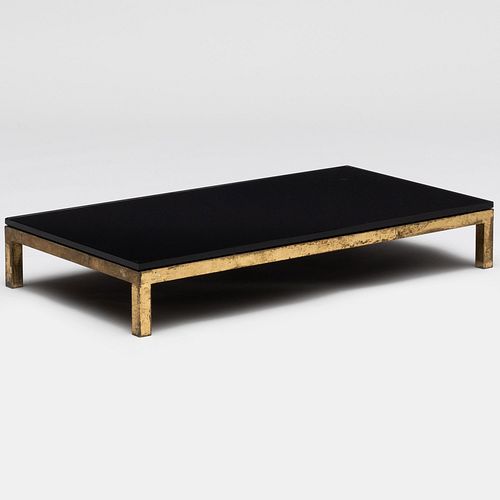 French Mid-Century Gilt-Bronze-Mounted Black Glass Low Table