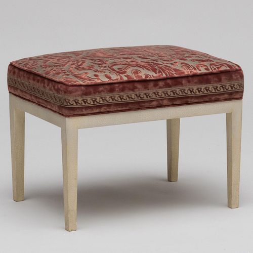 White Painted Stool with Fortuny Fabric, in the manner of Samuel Marx 