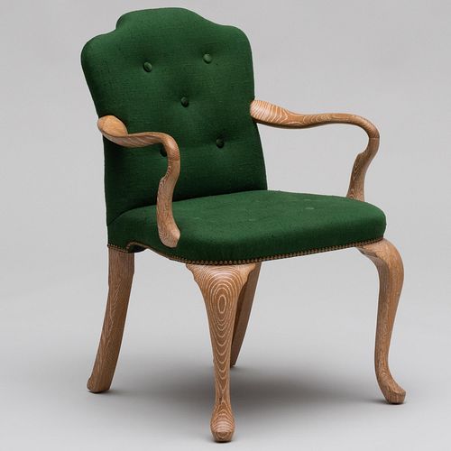 Contemporary Ceruse Oak and Upholstered Shepherd's Hook Armchair, in the George II Style
