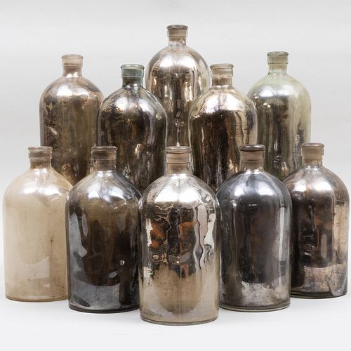Group of Ten Mercury Glass Bottles