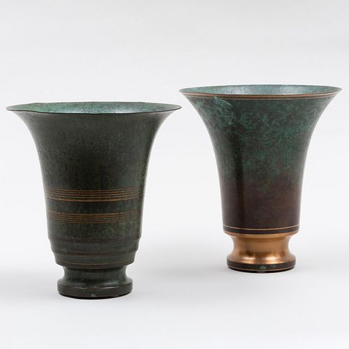 Two Carl Sorensen Inlaid Bronze Vases, Danish