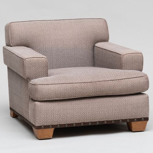 Contemporary Woven Upholstered and Oak Club Chair, designed by Steven Gambrel 