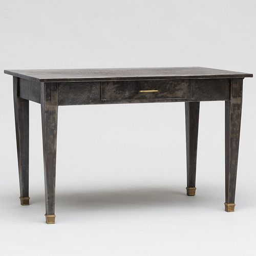 French Industrial Brass-Mounted Patinated Metal Desk, stamped R.NE. Cie du Paris