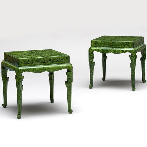Pair of Faux Malachite Lacquered Side Tables