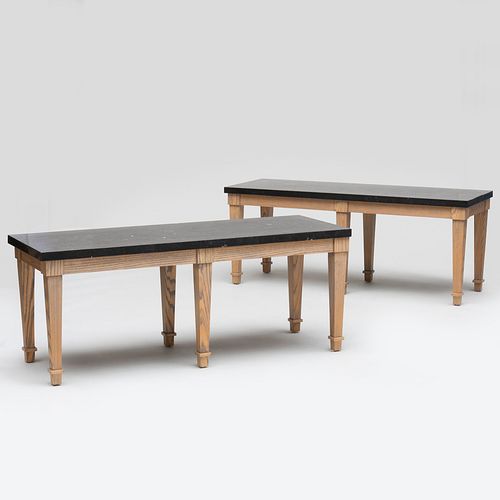 Pair of Ceruse Oak and Fossilized Marble Topped Tables, designed by Steven Gambrel