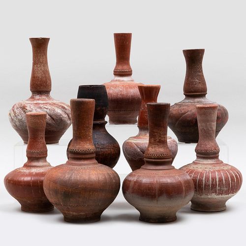 Group of Nine Burnished Terracotta and Stoneware Vases