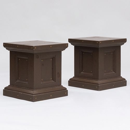 Pair of Faux Brown Painted Plinth Low Tables