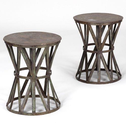 Pair of Contemporary Green Painted Metal Side Tables