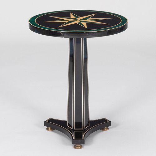 Mid Century Modern Black and Lacquered Side Table with Faux Malachite Decoration, in the manner of Maison Jansen