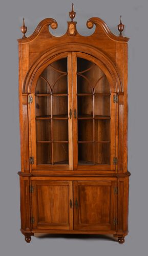 Federal Inlaid Cherry Two-Part Corner Cupboard