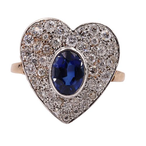 Sapphire & Diamonds 18k Gold Heart Ring