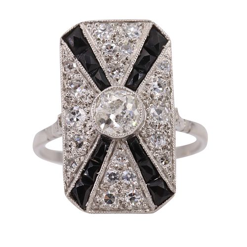 Diamonds & Onyx Platinum Ring