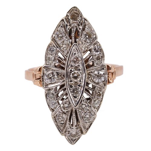Navette Ring in 14k gold with Diamonds