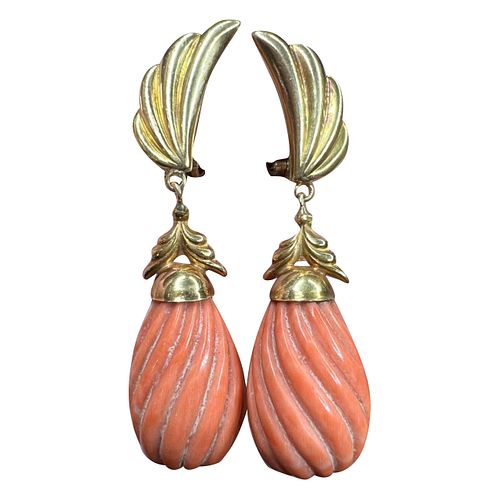 Antique 18K Yellow Gold Coral Earrings
