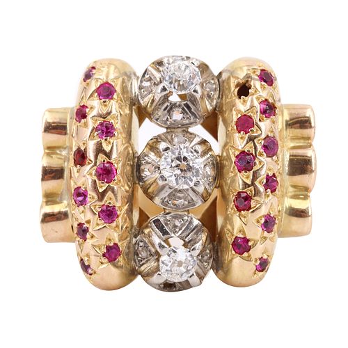 Diamonds & Rubies 18k Gold & Platinum Ring