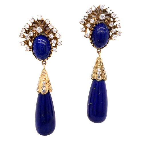 Lapis Lazuli and Diamond Chandelier Earrings