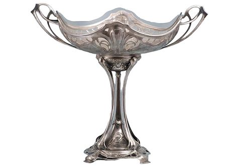 WMF Art Nouveau silver Plated pedestal fruit stand with glass liner