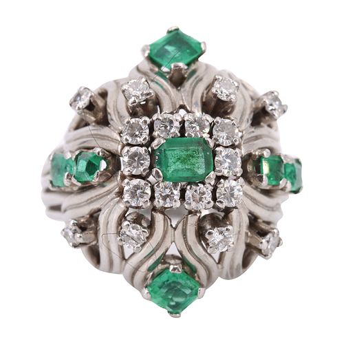 Emeralds & Diamonds Platinum Cocktail Ring