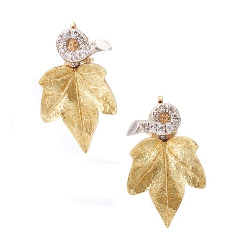 18k Gold and Diamonds leaves Earclips