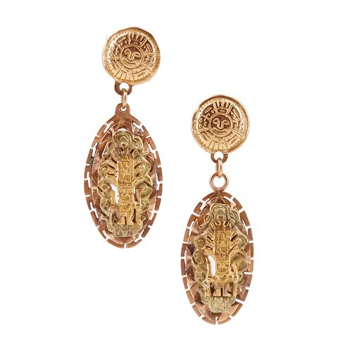 Aztec 18k two tones Gold Drop Earrings