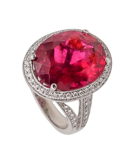 GIA Cocktail Ring in 18K Gold With 10.36 Ctw In Diamonds & Rubellite Tourmaline