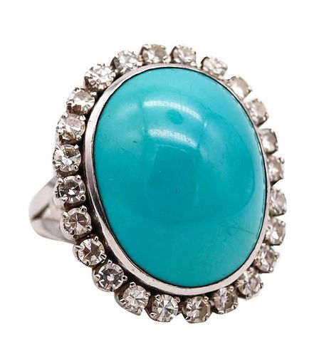 1950 Cocktail Ring In Platinum With 31.39 Cts In Diamonds & Turquoise