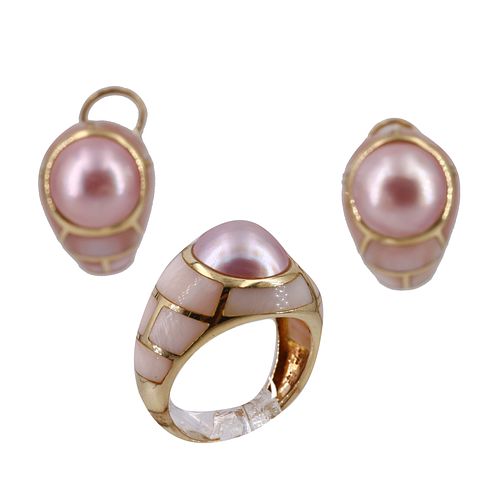 Mother of Pearl & Pink Pearl 14k Gold Set