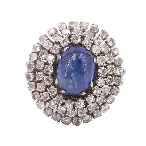 Deco Platinum Ring with Sapphire & Diamonds