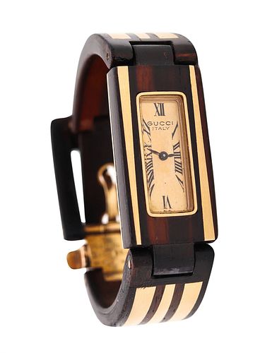 Gucci France 1968 Rare Buckle Bracelet Watch in Macassar Wood & 18Kt Gold